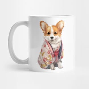 Watercolor Pembroke Welsh Corgi Dog in Kimono Mug